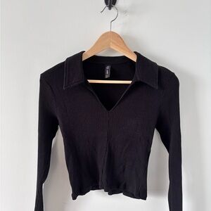 Only Black Ribbed V-Neck Crop Top